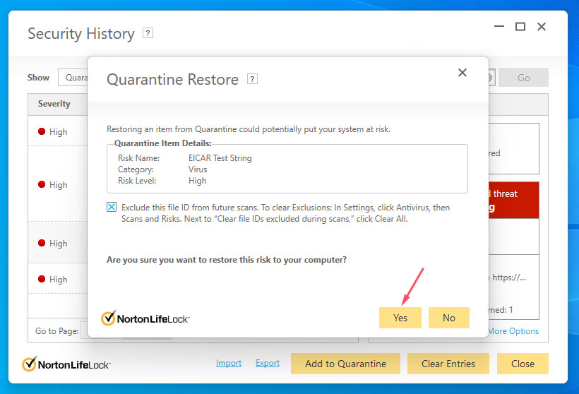 restore deleted file from norton quarantine 