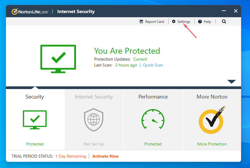 open norton antivirus settings - step 1