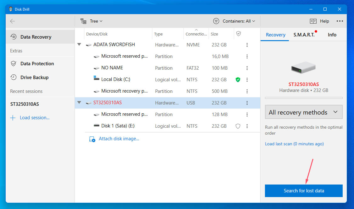 select drive with deleted files by norton to scan  in disk drill