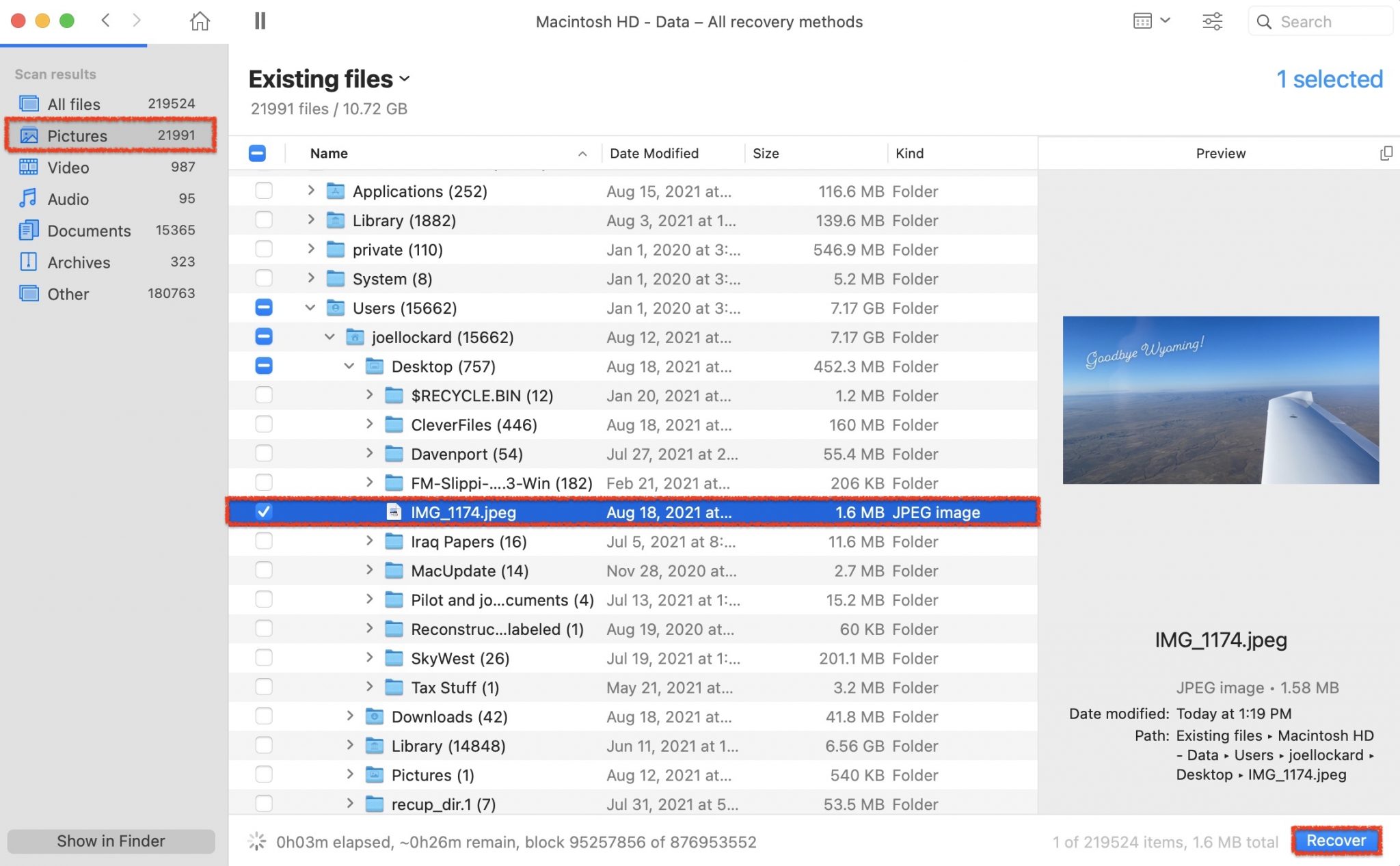 recovering files in disk drill