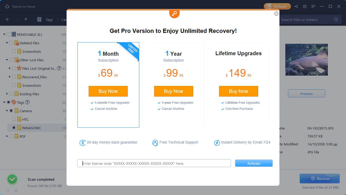 EaseUS Data Recovery Pro demanding license code to proceed with recovery