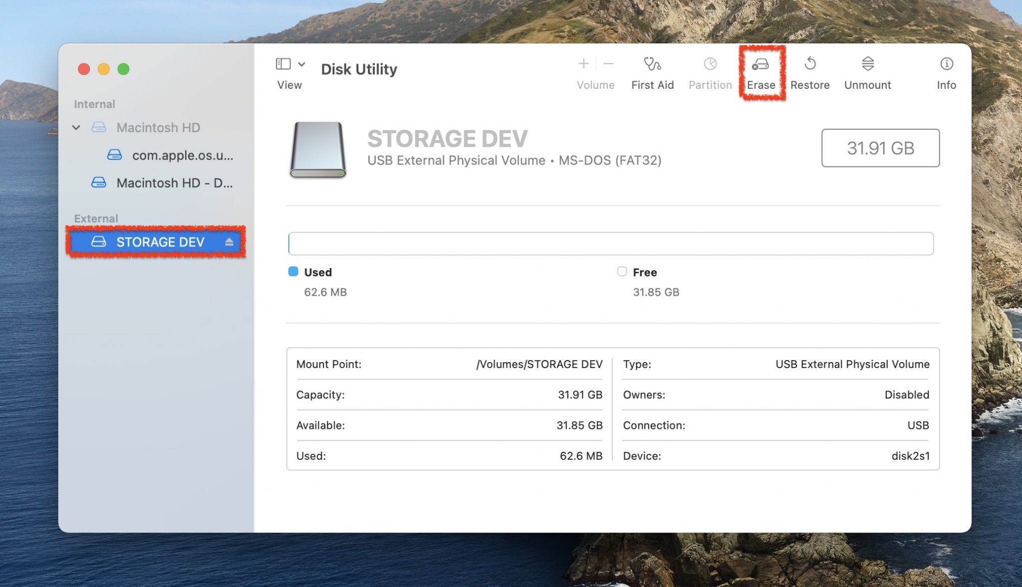 erasing sd card in disk utility