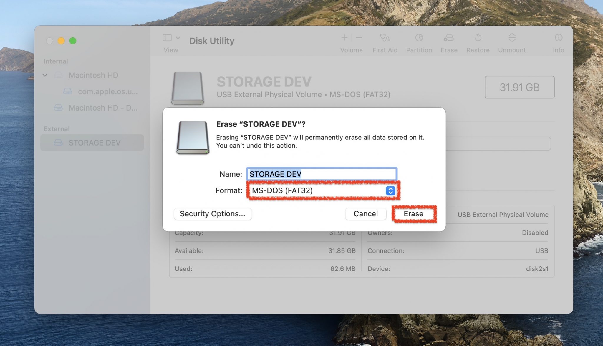 formatting sd card in disk utility