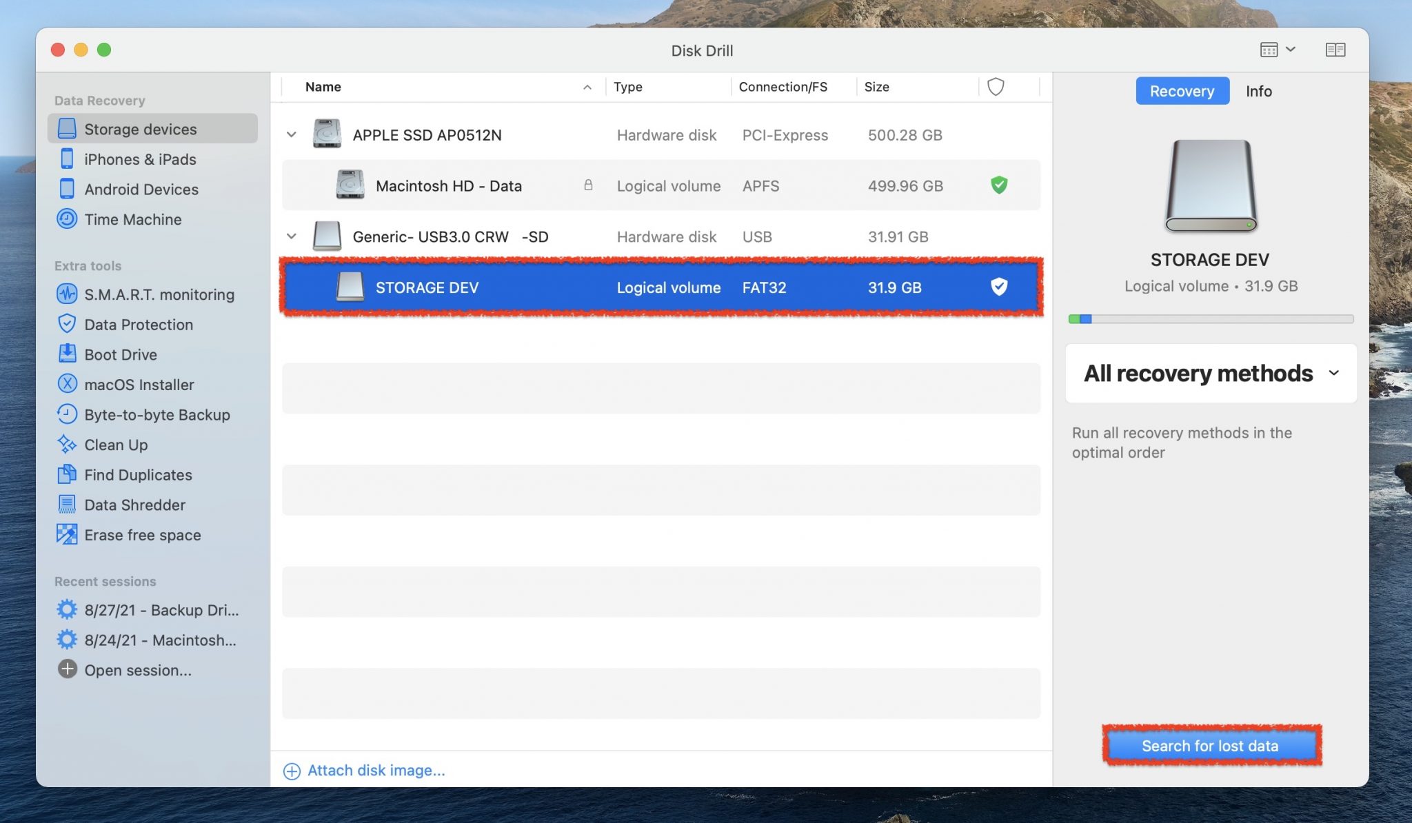 scanning sd card in disk drill