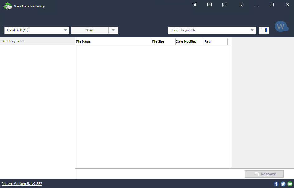 The interface of Wise Data Recovery.