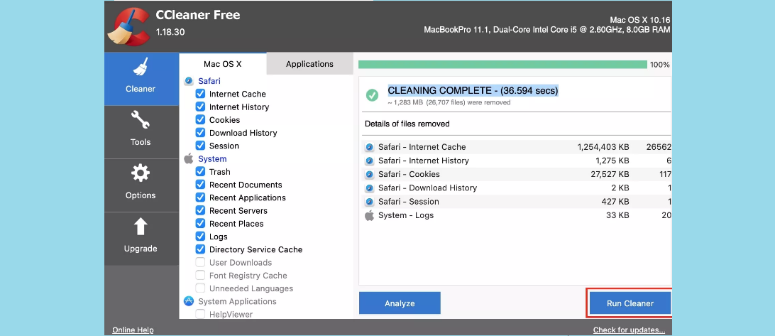 clean feature on Ccleaner
