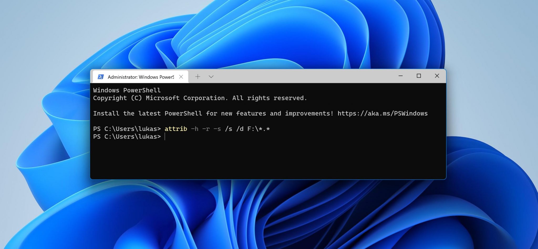 use attrib command on windows 11 to restore data