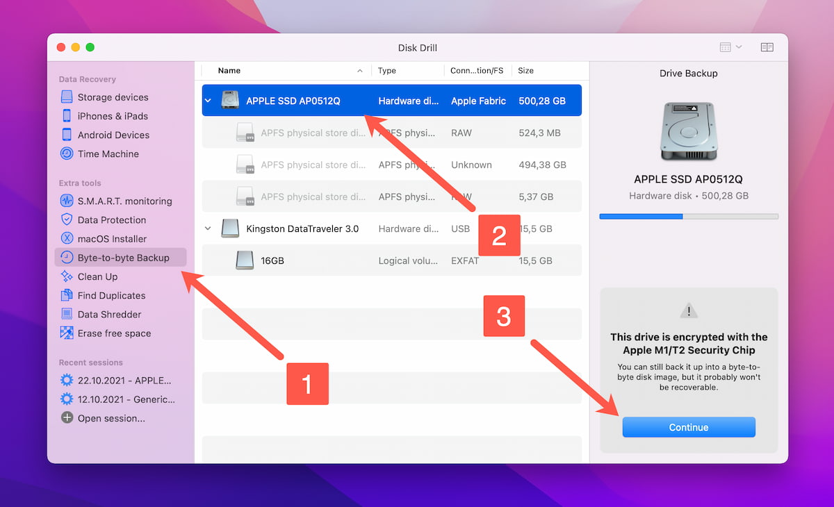 byte to byte backup disk drill