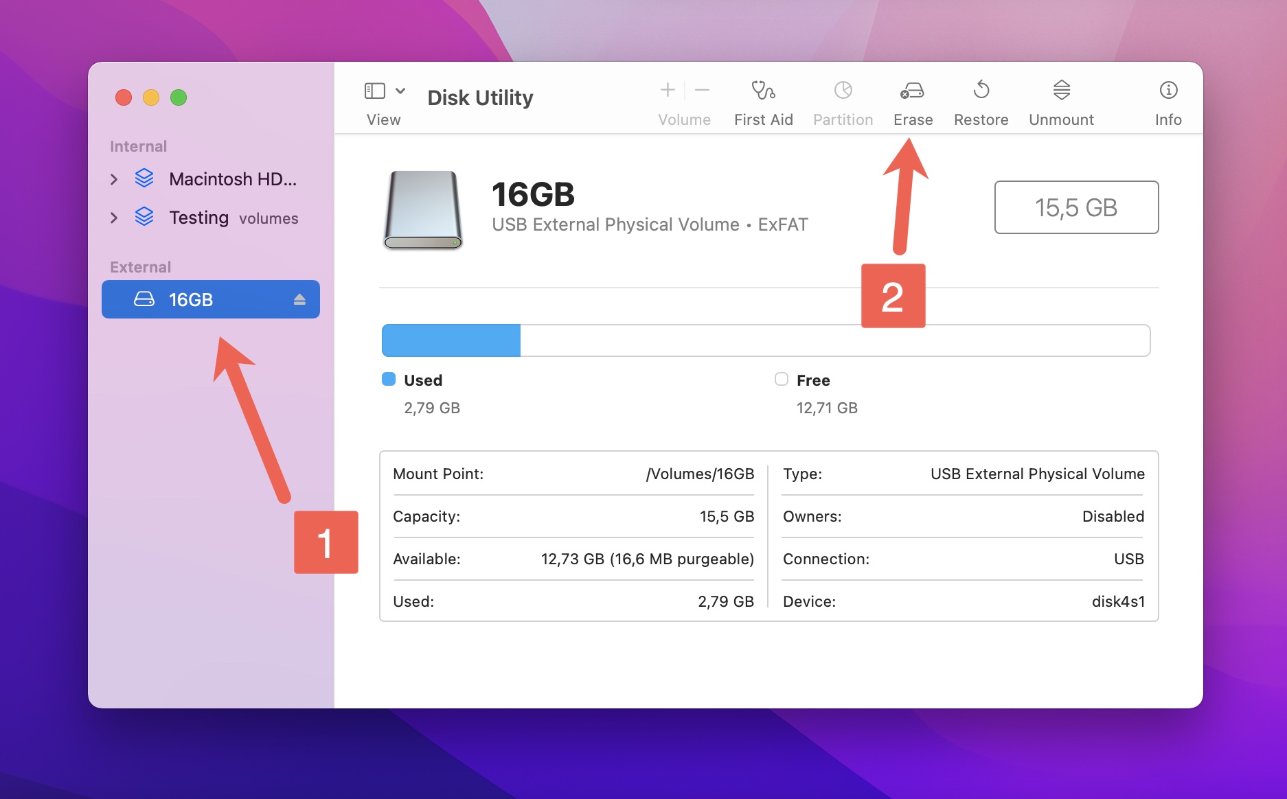 disk utility erase usb