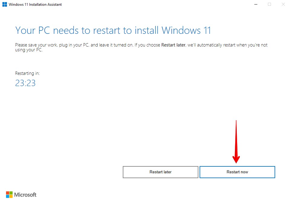 Restarting the computer to install Windows 11.