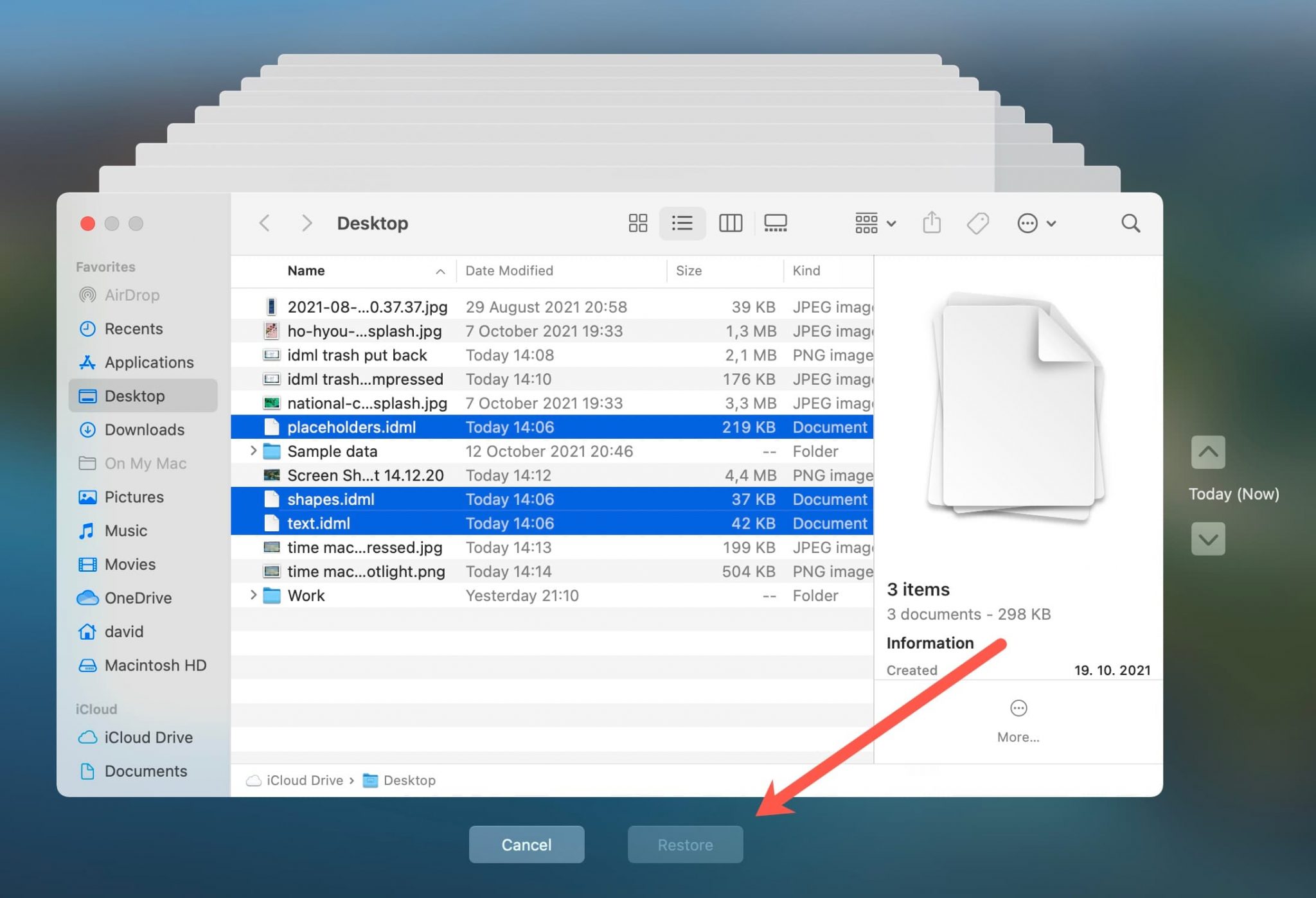 idml file recovery with Time Machine on Mac
