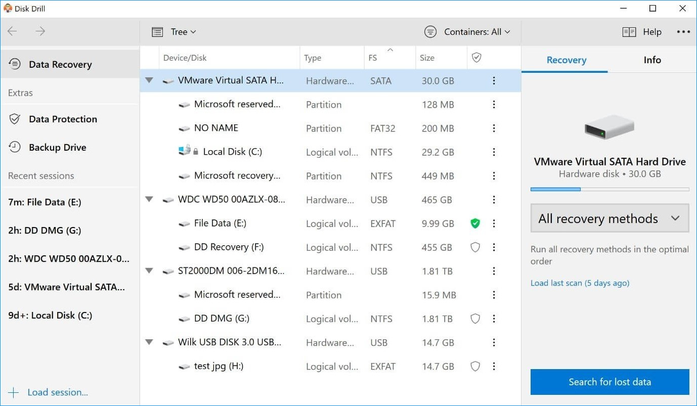 selecting disk on disk drill