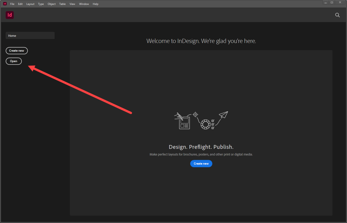 indesign open