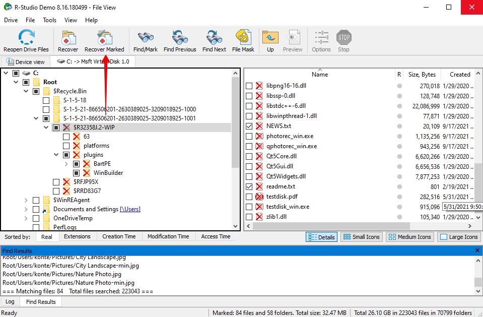 Recovering the marked files