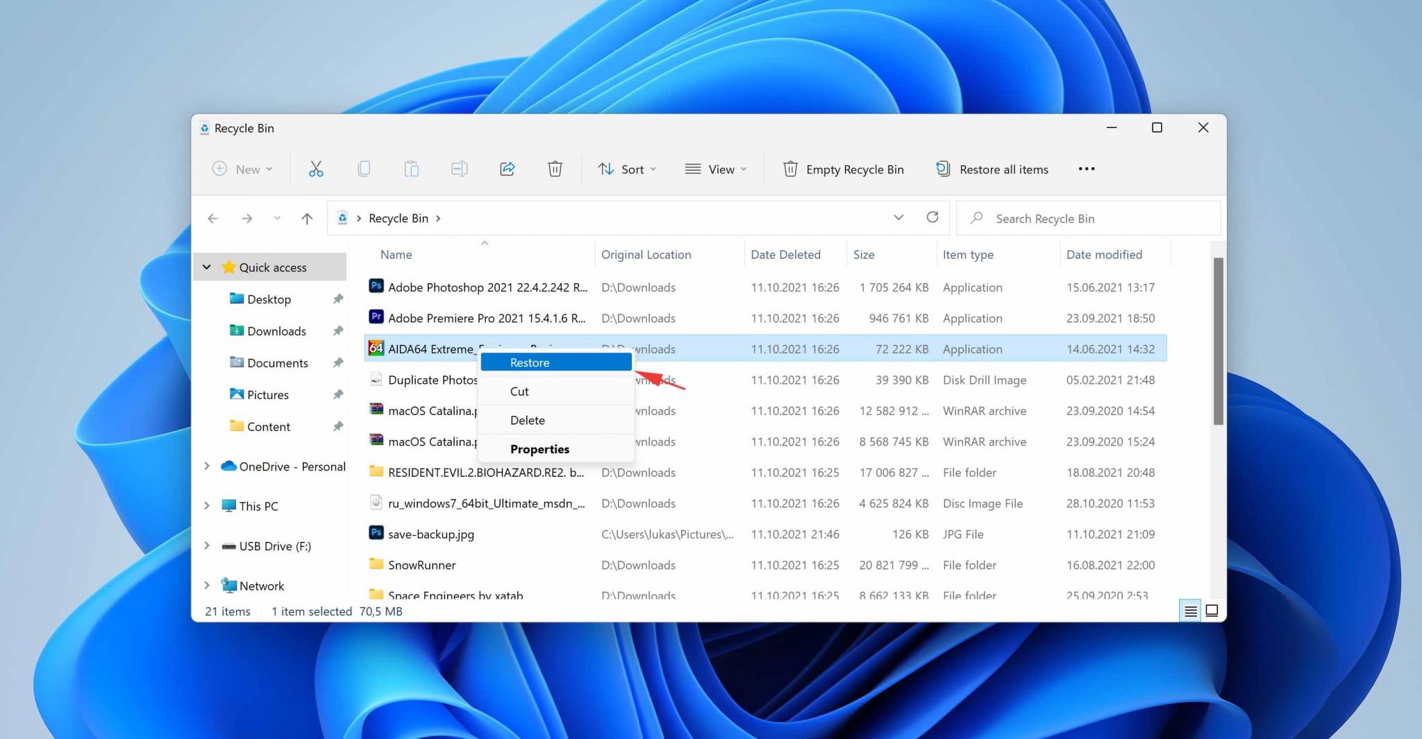 restore files from trash bin on windows 11