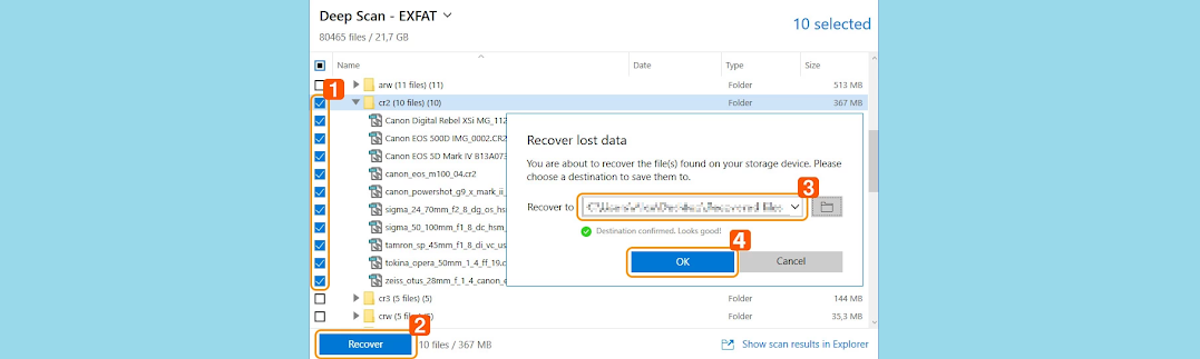 Selecting destination for recovered files