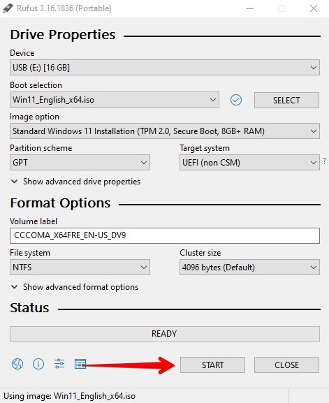 Starting the USB format.