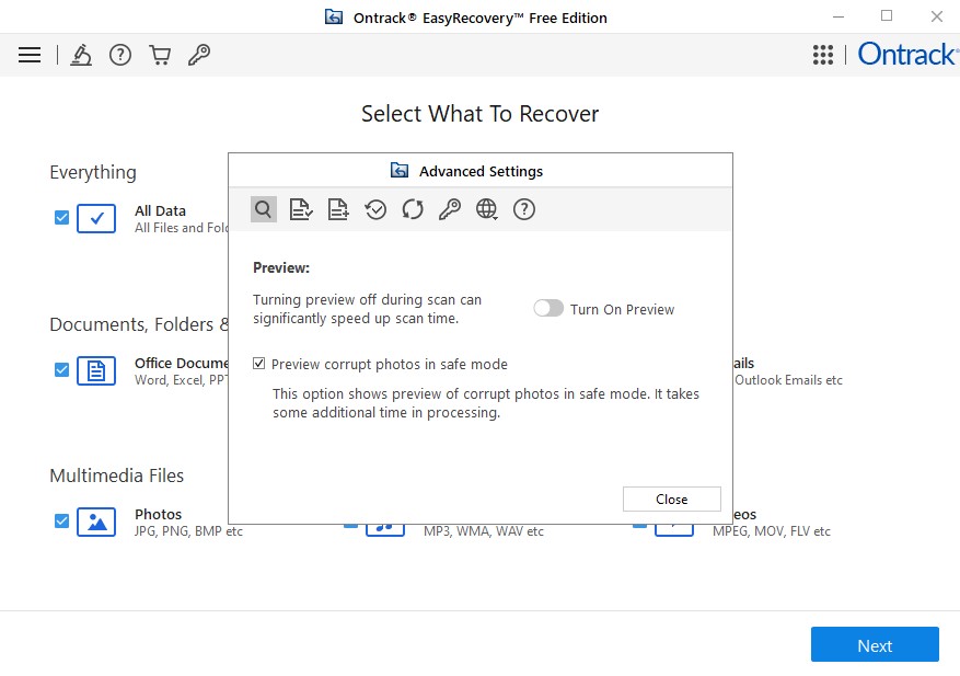 Ontrack EasyRecovery's user interface