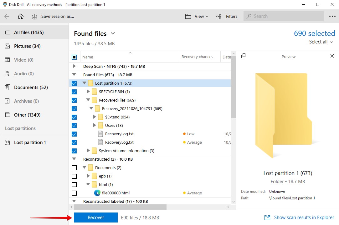 Recovering files using Disk Drill