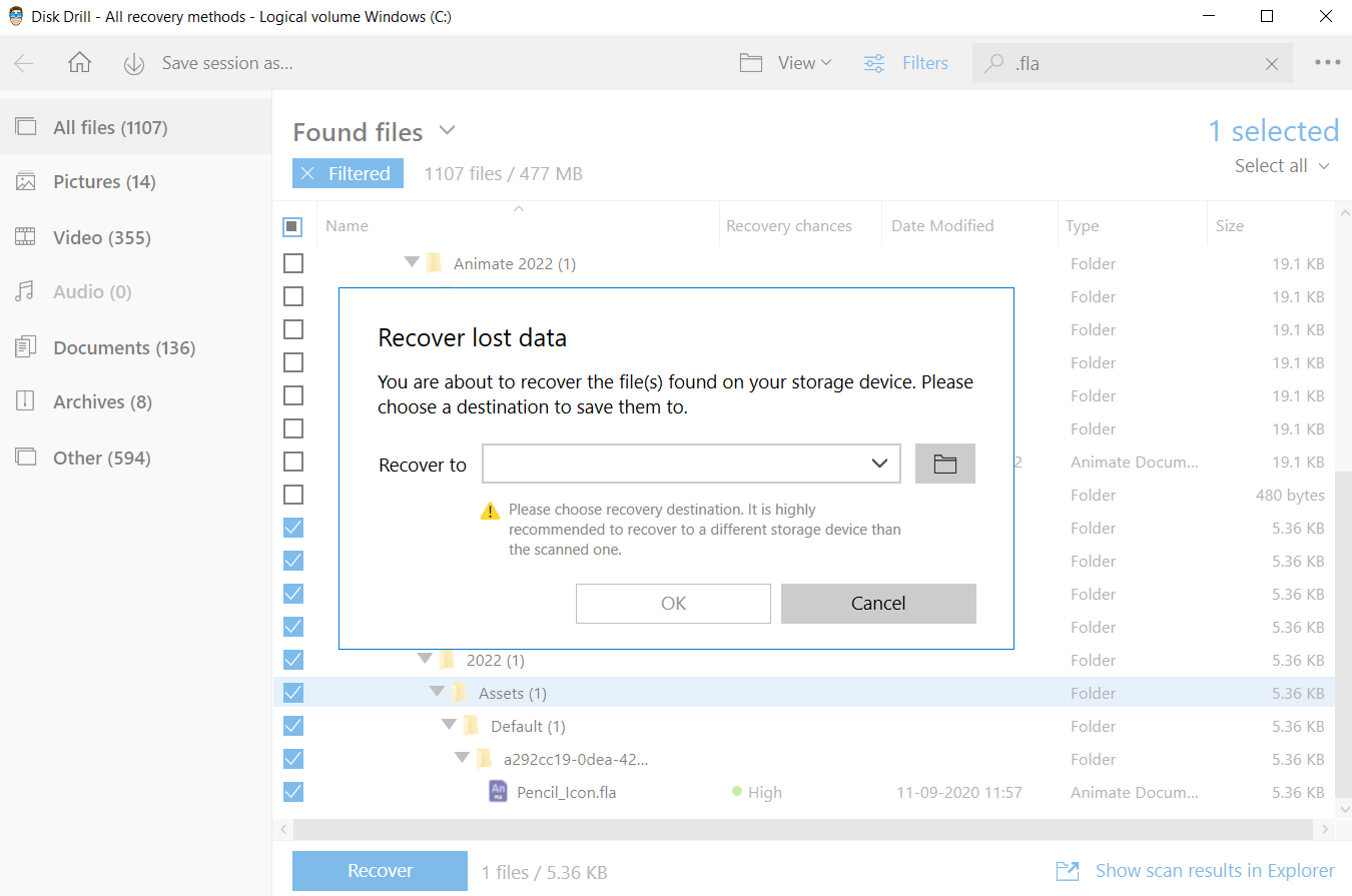 recovering files on Disk Drill