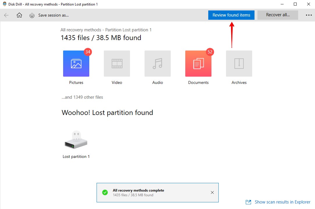 Review what data was found