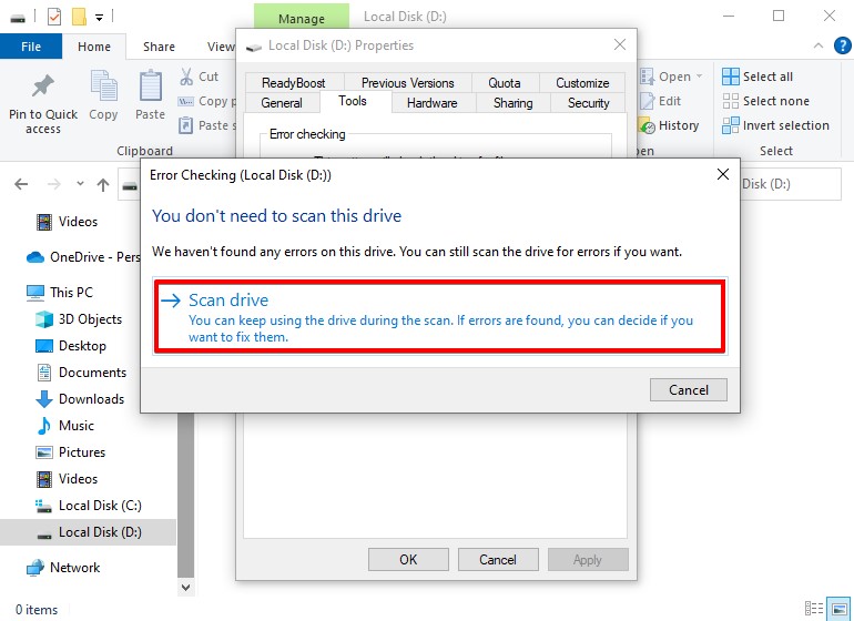 Scan the drive for errors