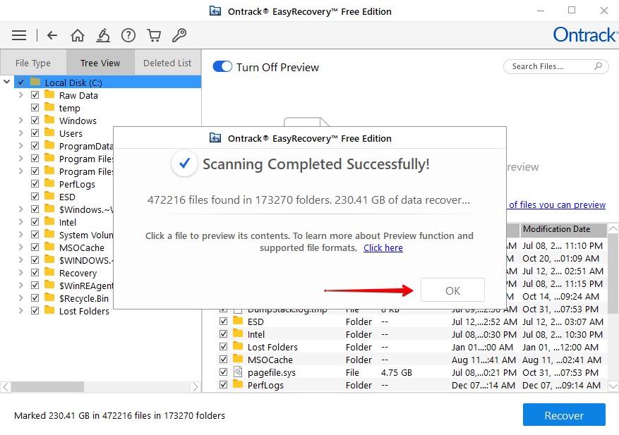 Reviewing what Ontrack EasyRecovery discovered