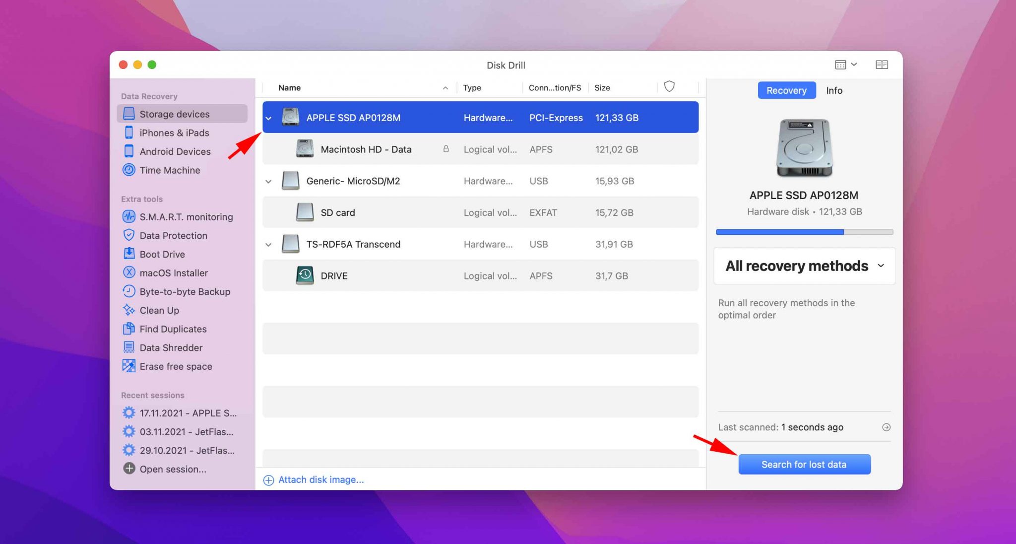 start scanning for overwritten files in disk drill