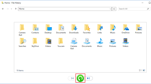 Windows file history green arrow