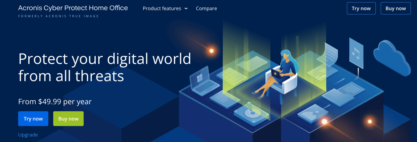 screenshot of Acronis' homepage header