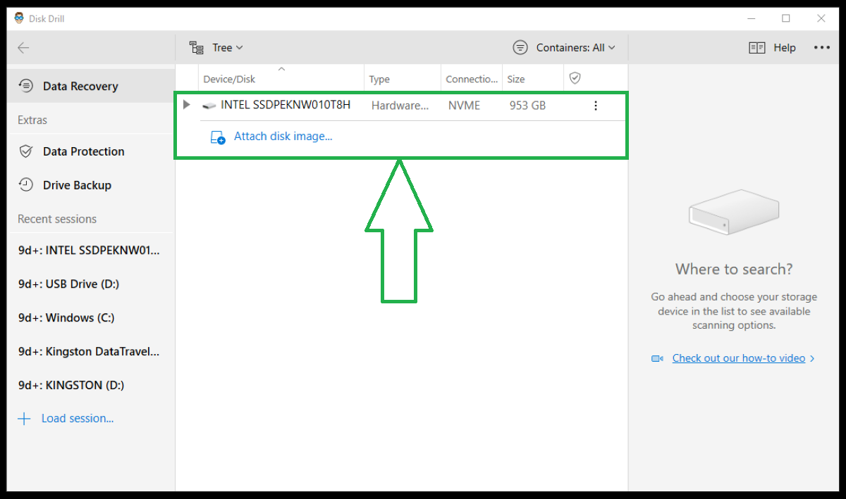 Image of the main interface for Disk Drill.