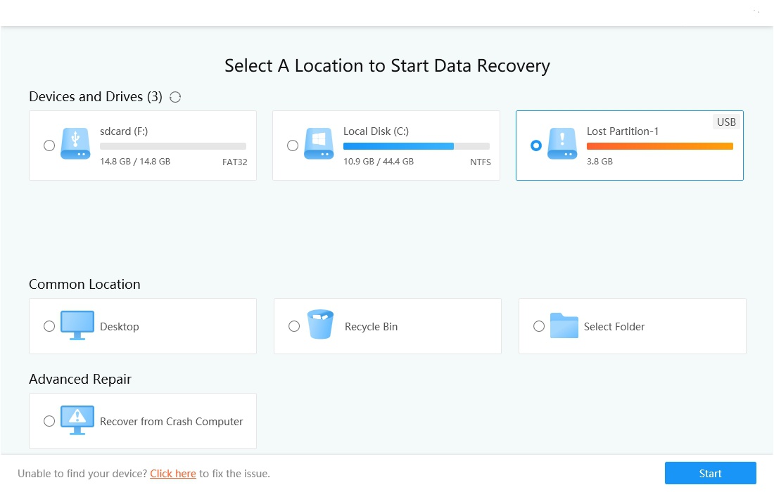 Tennorshare 4DDiG Data Recovery's interface