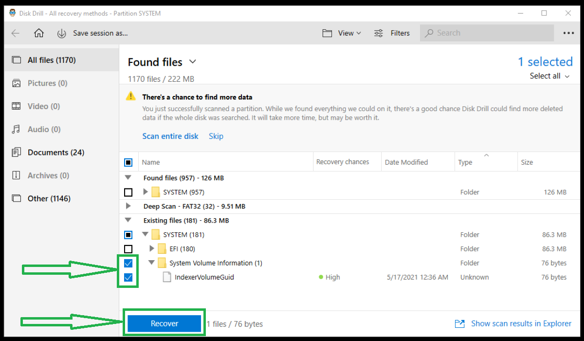 Screenshot showing Disk Drill individual recovery interface.