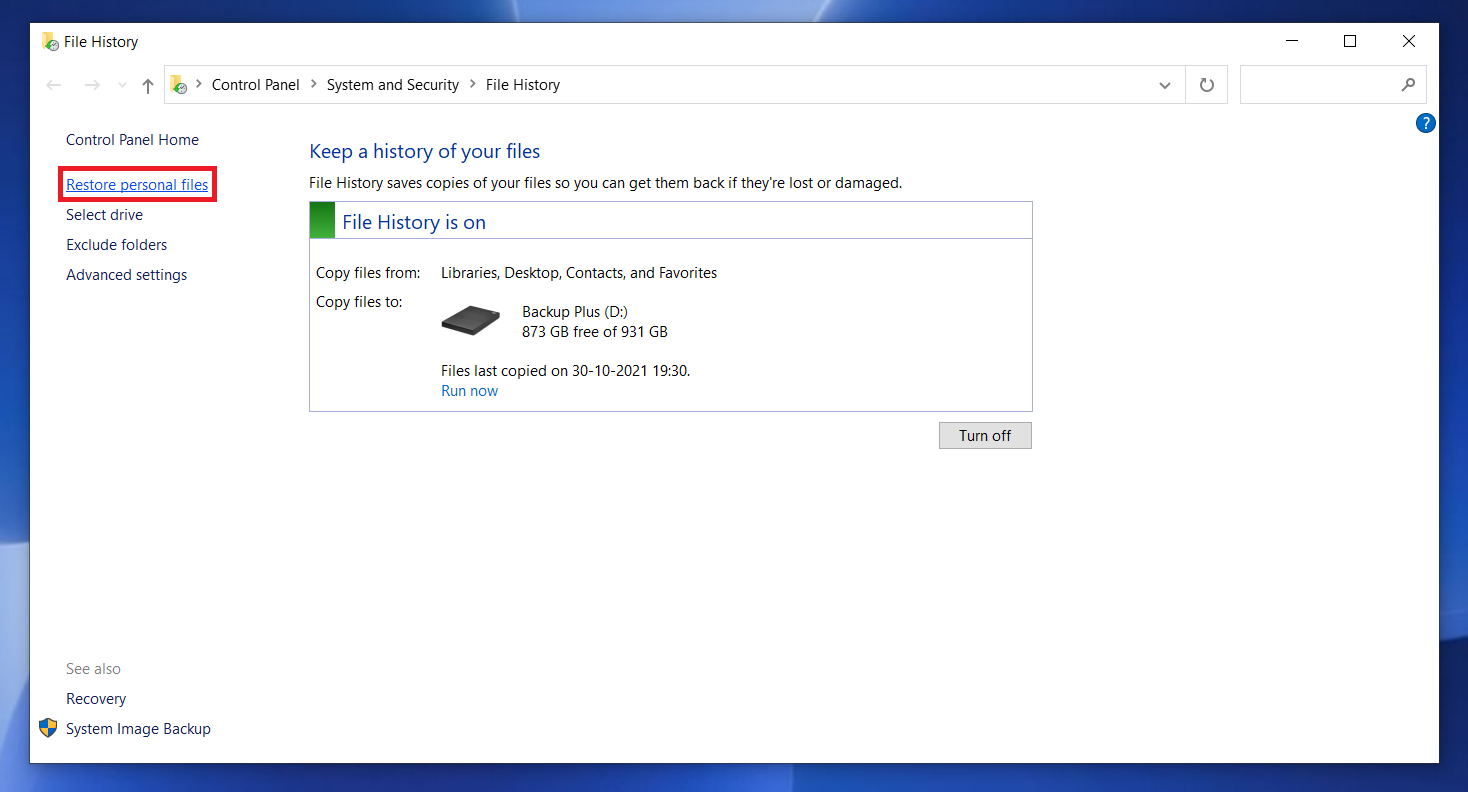 file history on windows