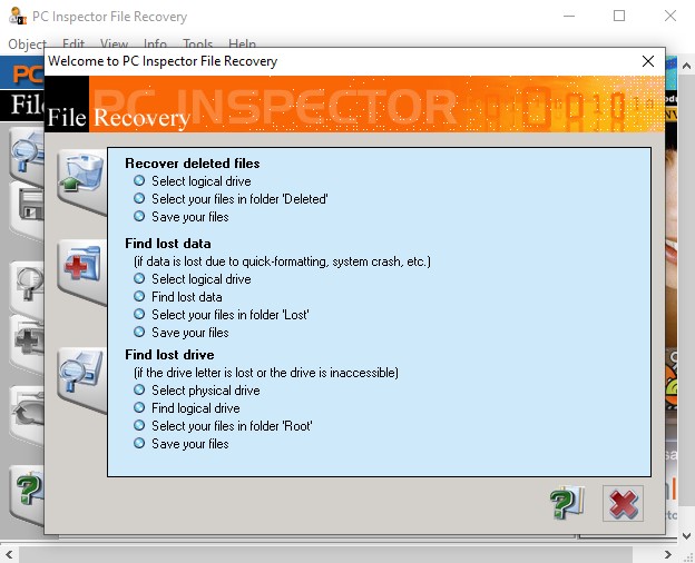 Overview screen for PC Inspector File Recovery