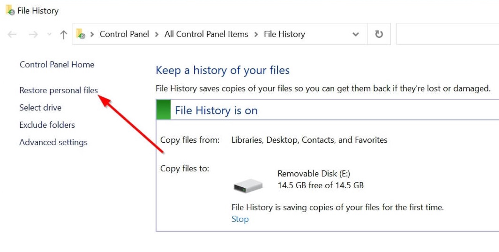 Restore personal files option.