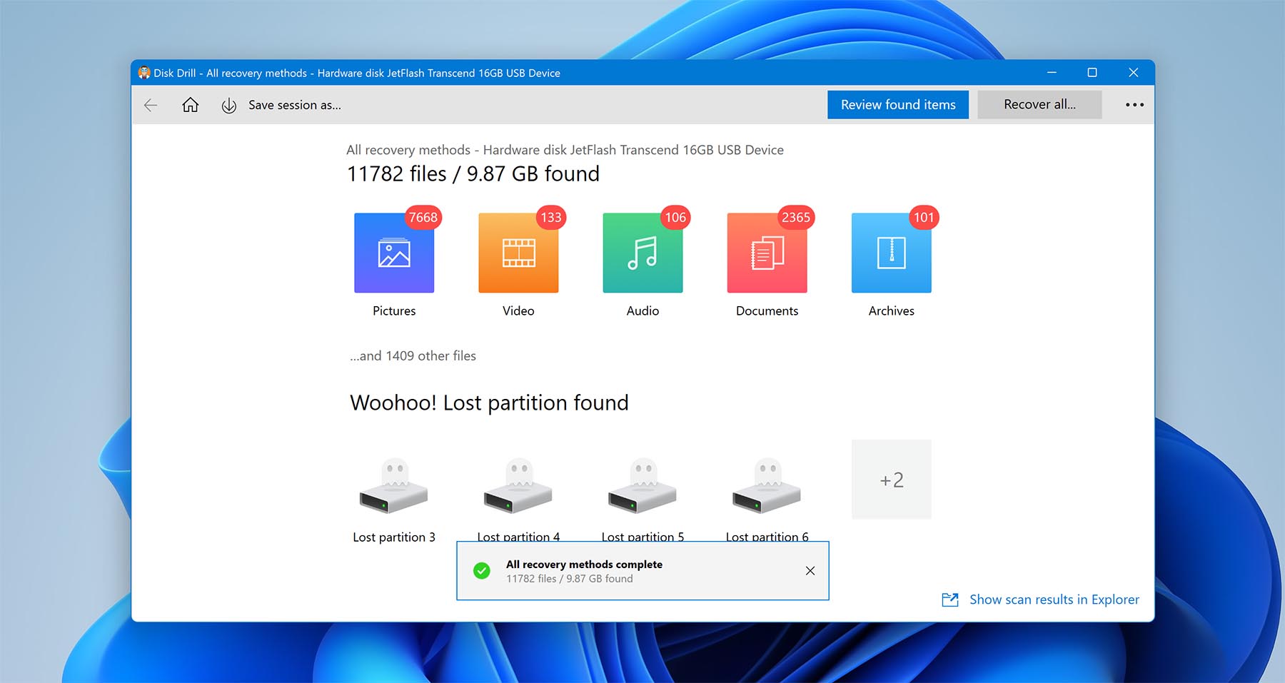 Scan storage device for lost data.