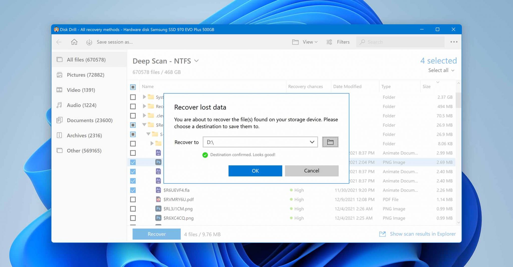 Select recovery path for deleted files.