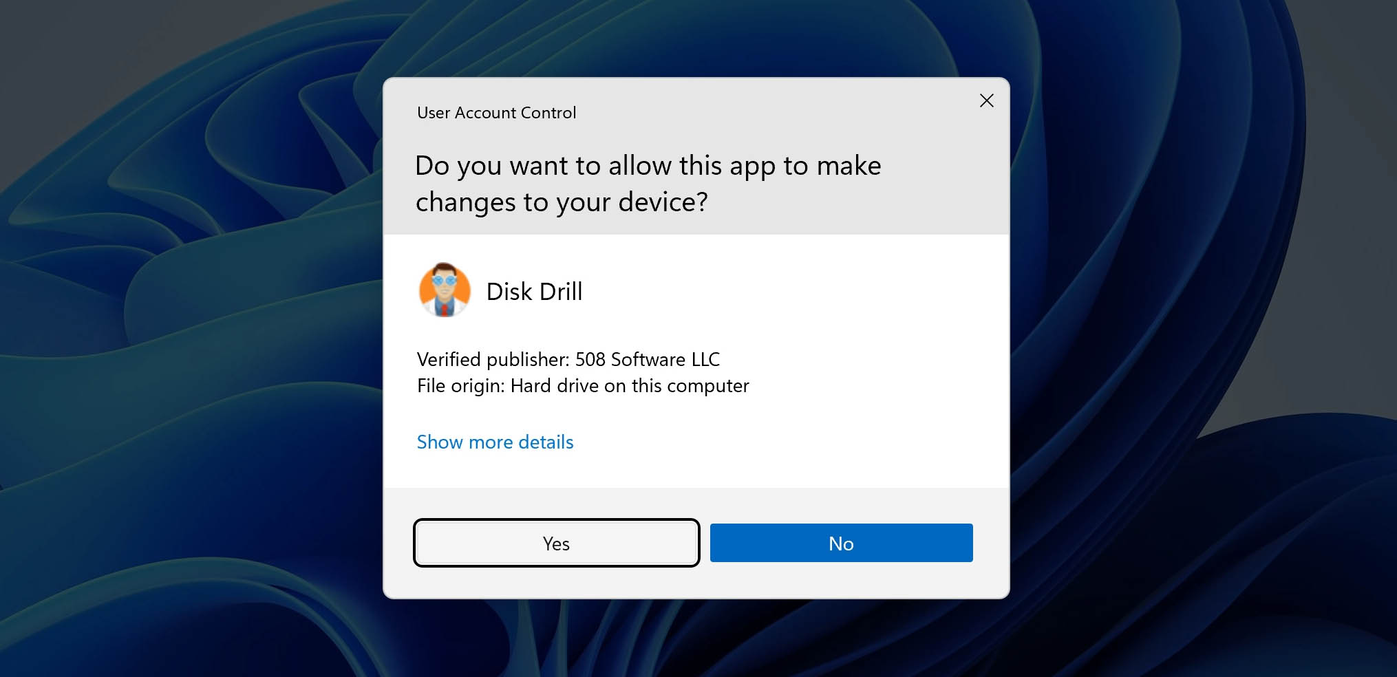 UAC control disk drill