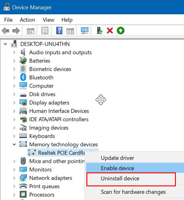 uninstall device