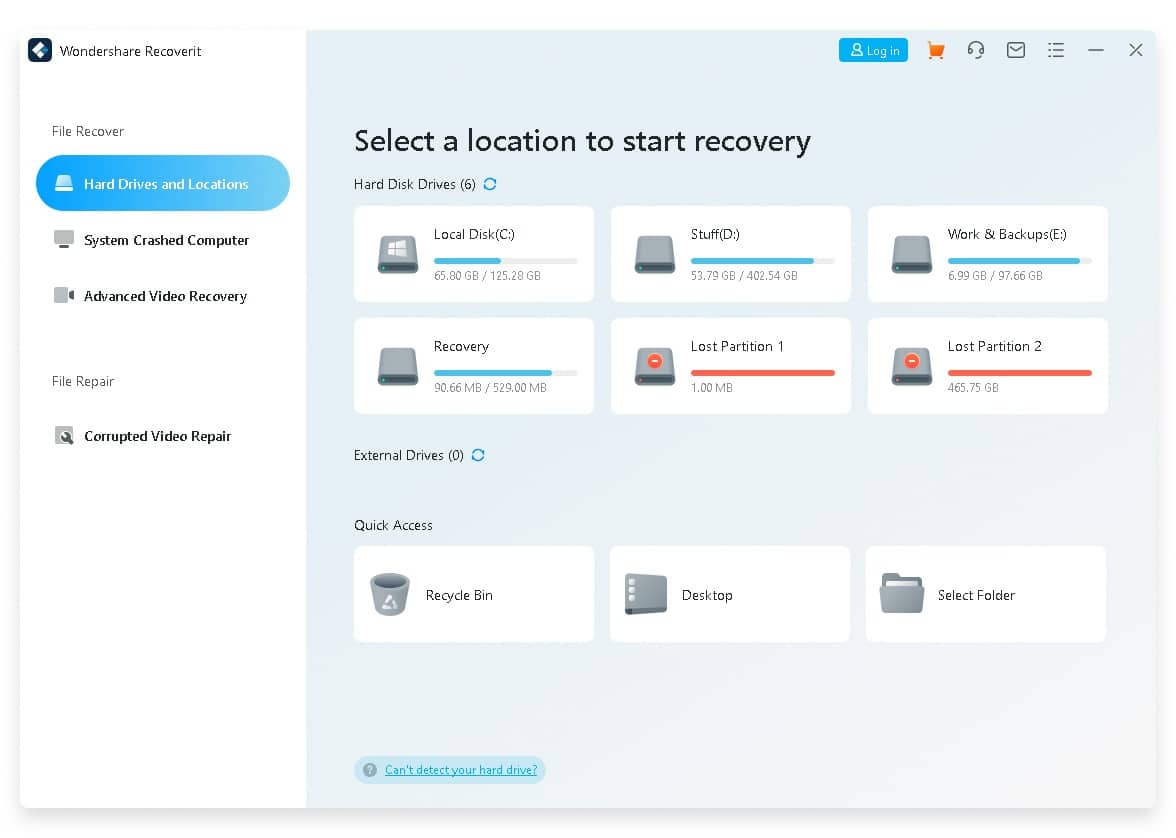 wondershare recoverit interface