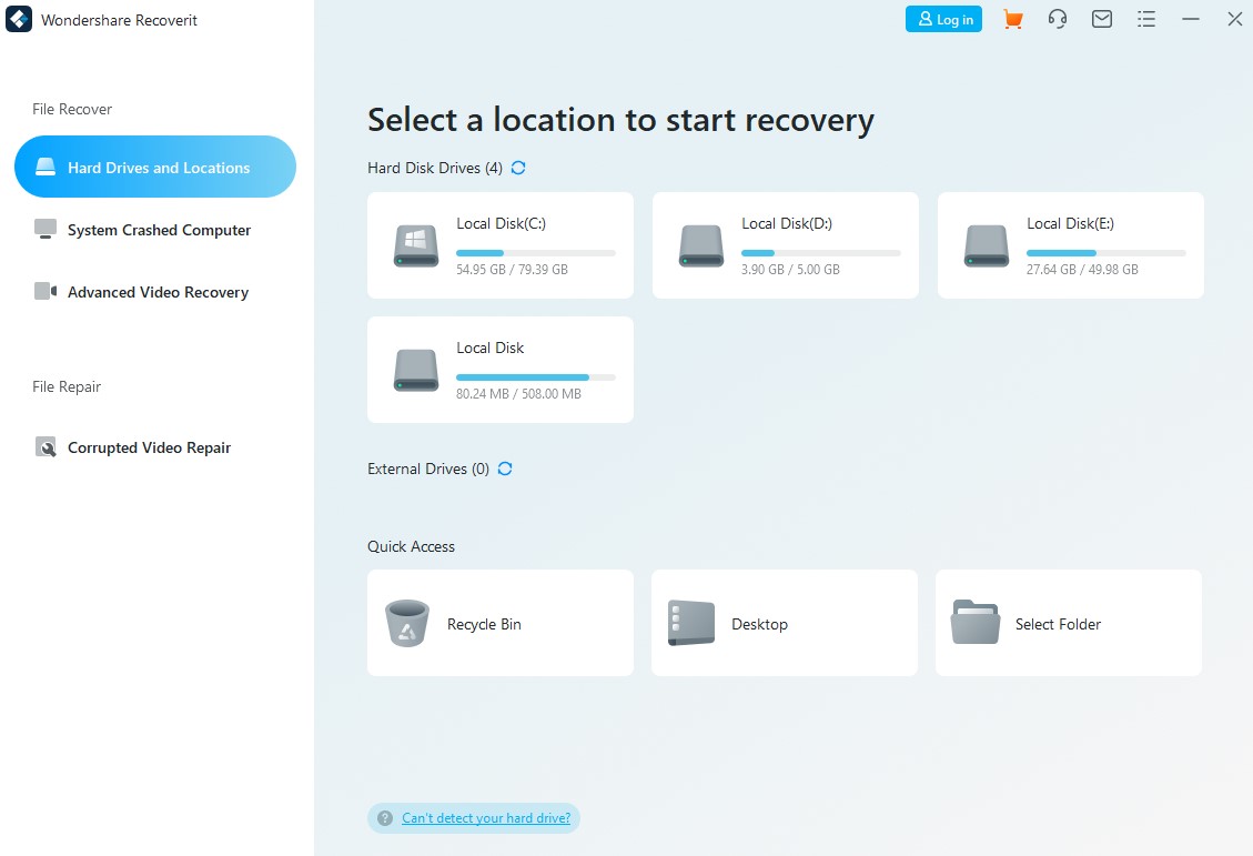 Wondershare Recoverit interface