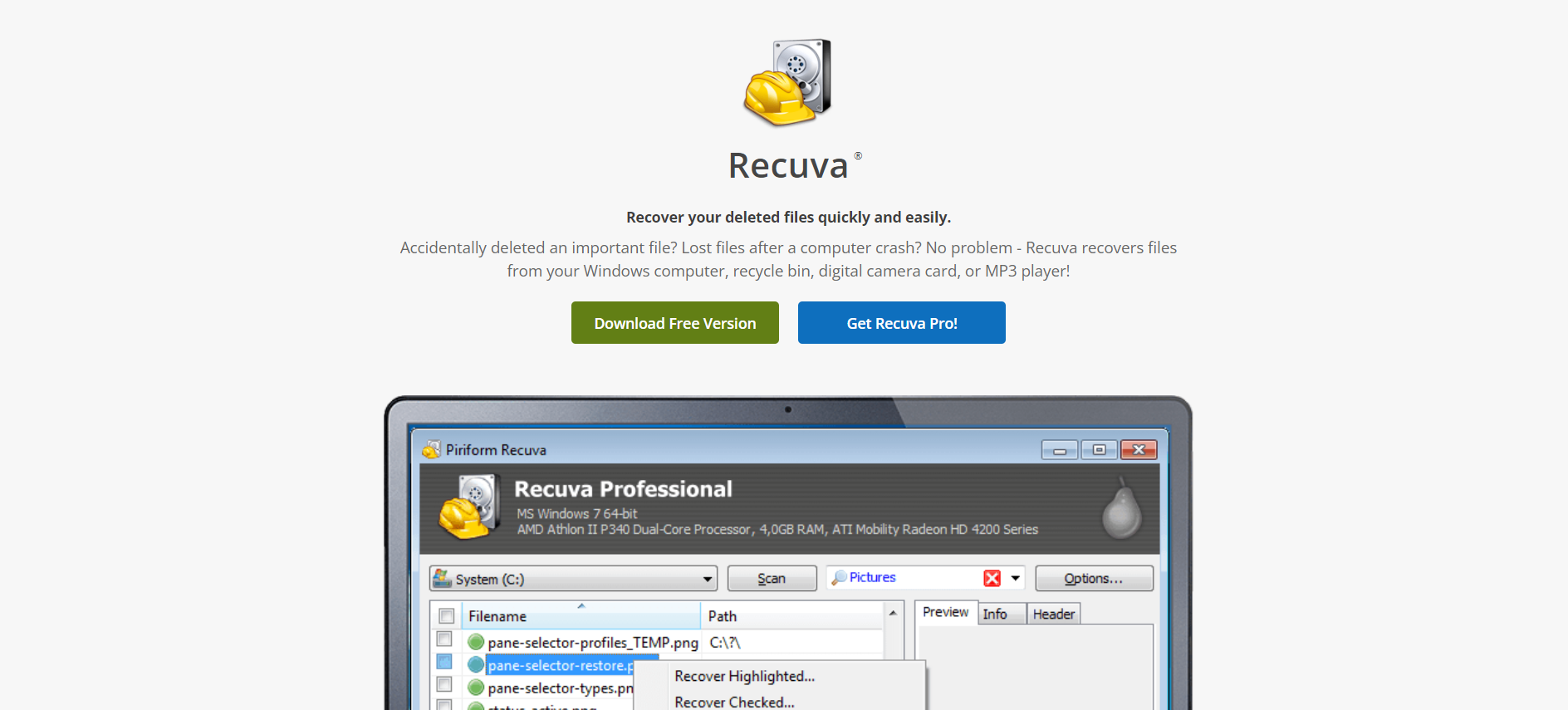 recuva home page