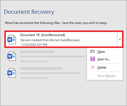 recovering unsaved word documents