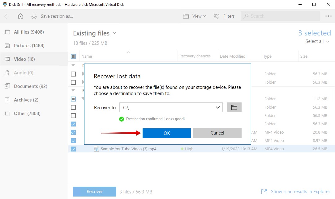 Finalizing Disk Drill recovery.