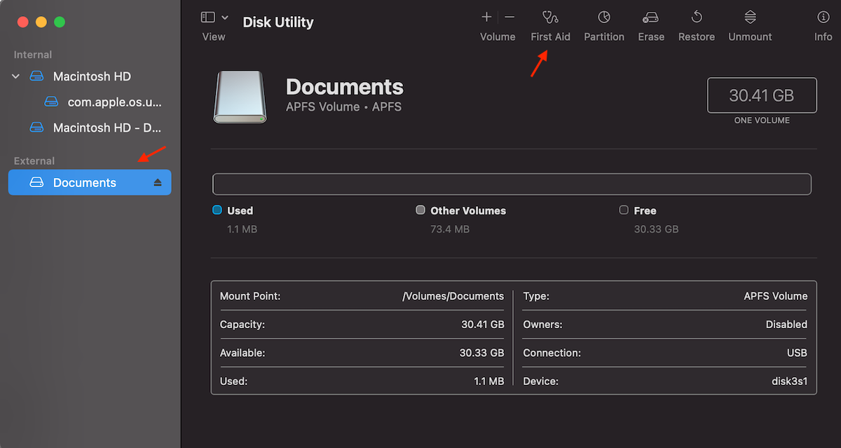 fix USB with disk utility Mac first aid