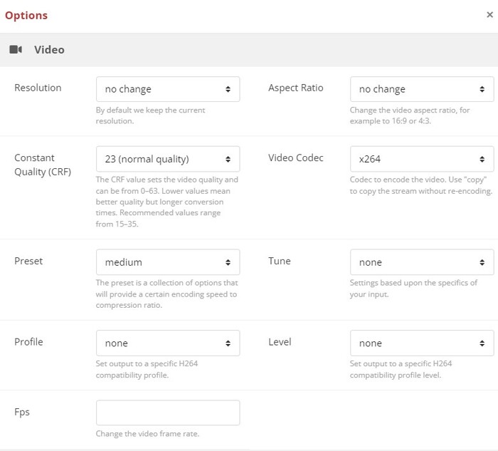 flv cloudconvert options