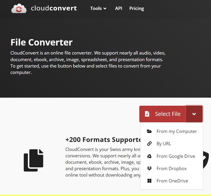 flv cloudconvert select file
