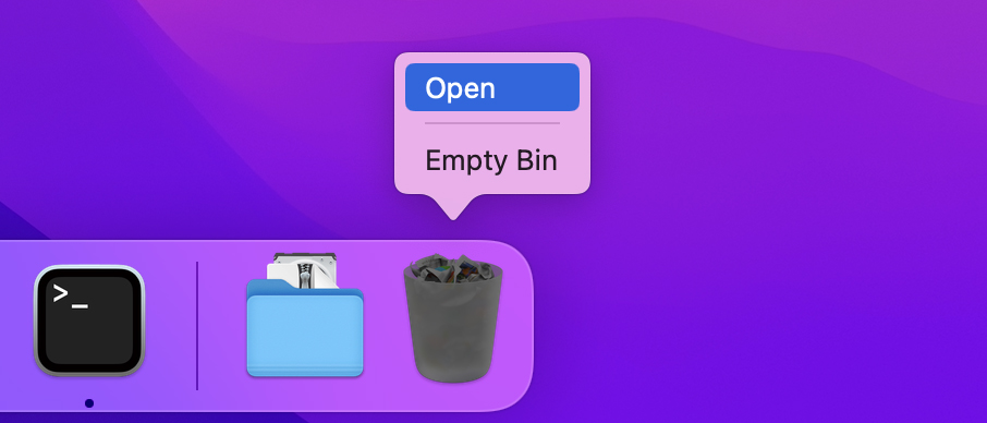 Open trash bin on Mac
