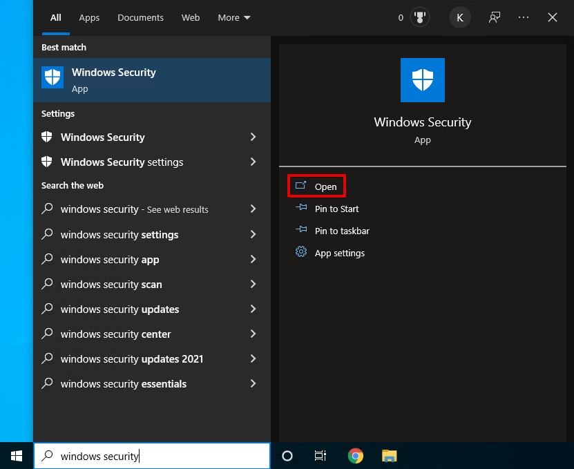 Opening Windows Security